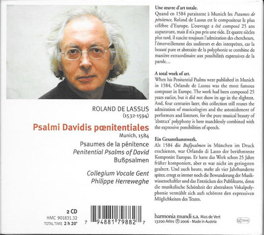 Roland de Lassus, Collegium Vocale, Philippe Herreweghe : Psalmi Davidis Poenitentiales (2xCD)