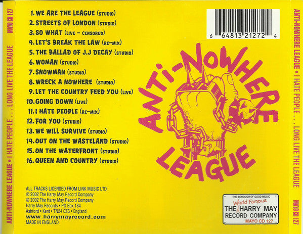 Anti-Nowhere League : I Hate People...Long Live The League (CD, Comp)