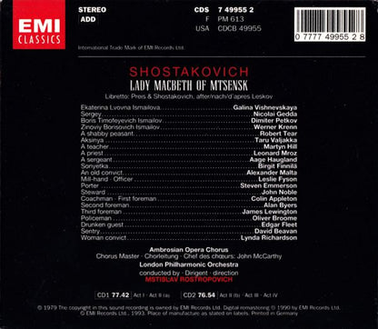 Dmitri Shostakovich - Galina Vishnevskaya, Nicolai Gedda, Dimiter Petkov, The Ambrosian Opera Chorus, London Philharmonic Orchestra, Mstislav Rostropovich : Lady Macbeth Of Mtsensk (2xCD + Box, Album, RE, RM)