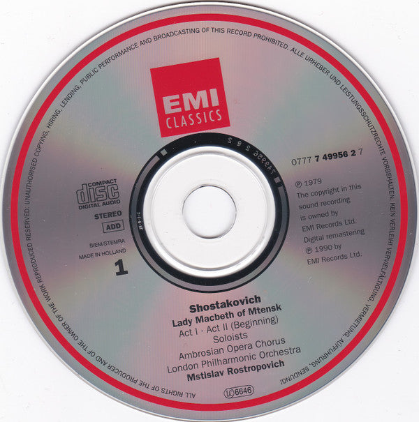Dmitri Shostakovich - Galina Vishnevskaya, Nicolai Gedda, Dimiter Petkov, The Ambrosian Opera Chorus, London Philharmonic Orchestra, Mstislav Rostropovich : Lady Macbeth Of Mtsensk (2xCD + Box, Album, RE, RM)