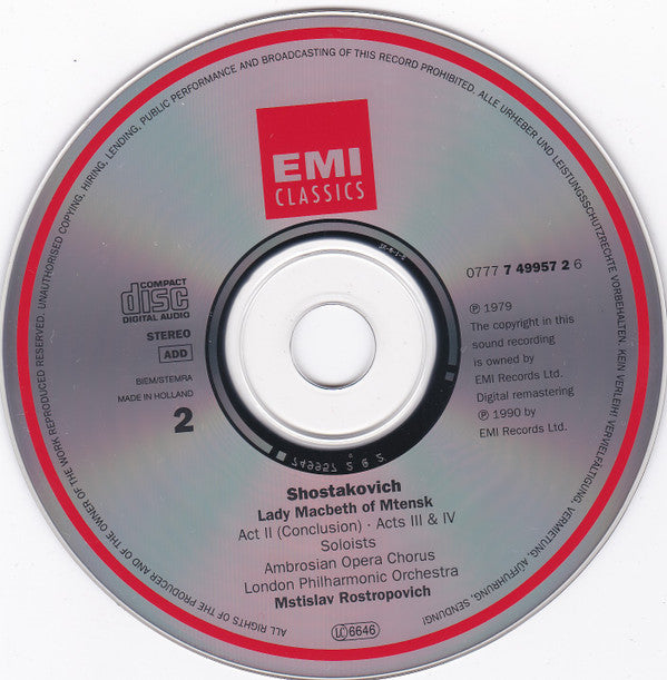 Dmitri Shostakovich - Galina Vishnevskaya, Nicolai Gedda, Dimiter Petkov, The Ambrosian Opera Chorus, London Philharmonic Orchestra, Mstislav Rostropovich : Lady Macbeth Of Mtsensk (2xCD + Box, Album, RE, RM)