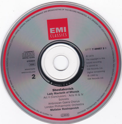 Dmitri Shostakovich - Galina Vishnevskaya, Nicolai Gedda, Dimiter Petkov, The Ambrosian Opera Chorus, London Philharmonic Orchestra, Mstislav Rostropovich : Lady Macbeth Of Mtsensk (2xCD + Box, Album, RE, RM)