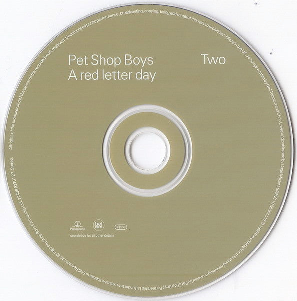 Pet Shop Boys : A Red Letter Day (CD, Single, Two)