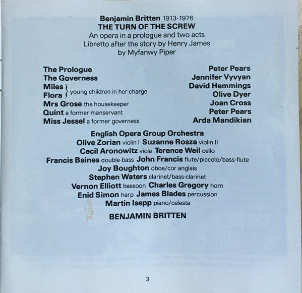 Benjamin Britten : The Turn Of The Screw (2xCD, Album, Mono, RE, RM)