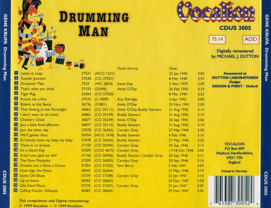 Gene Krupa And His Orchestra : Drumming Man (CD, Comp, RM)